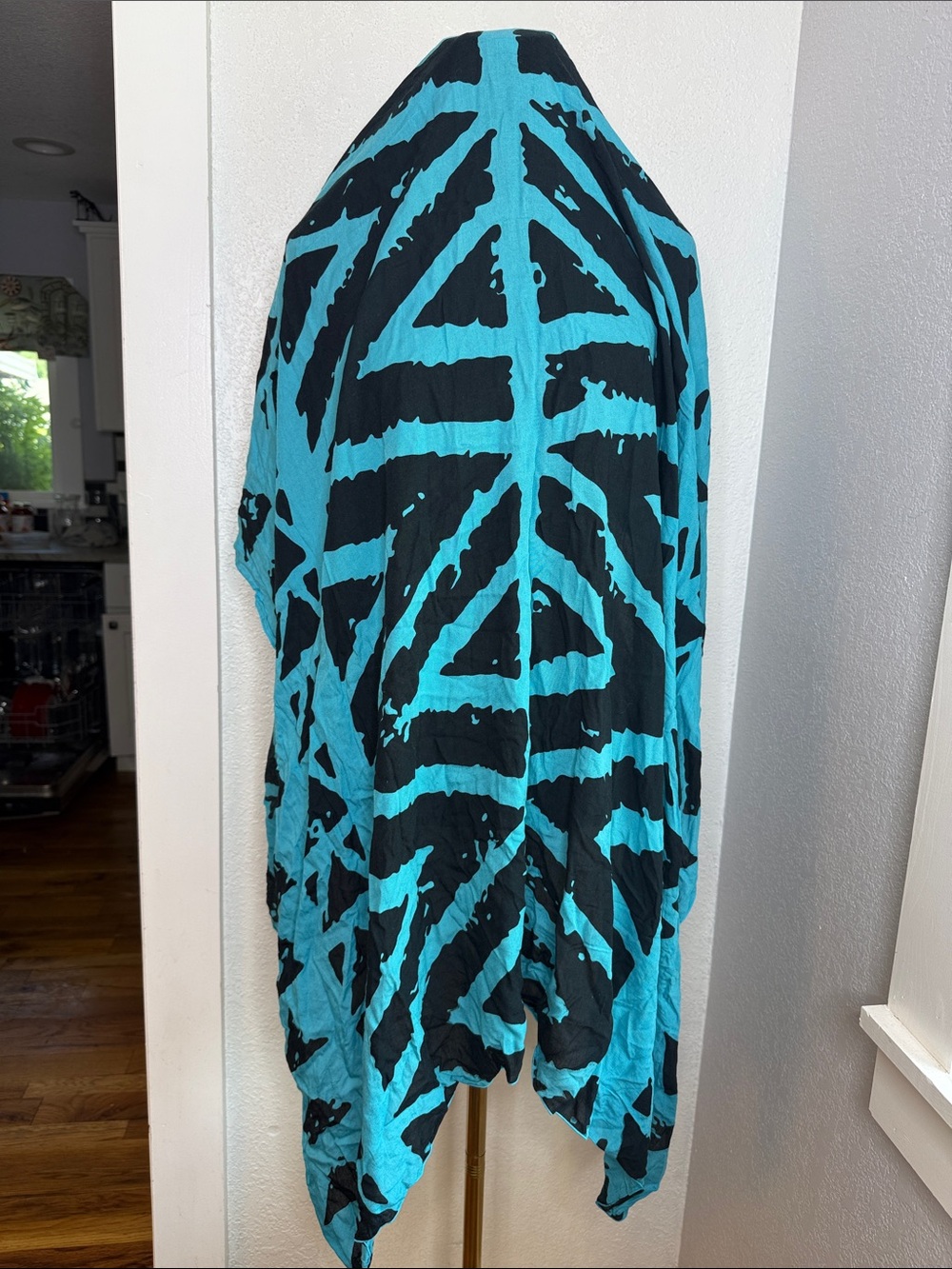 Casual Movements Blue Black Rayon Scarf Wrap Shawl Lightweight Boho Swim Cover